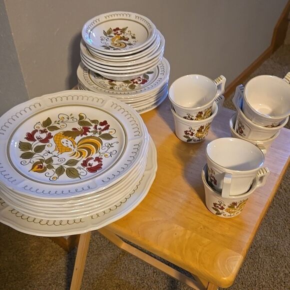 Vintage Mikasa Terra Stone Heritage 7125 Rooster Plate Cup Mug Dinnerware Set 32 - Picture 2 of 16